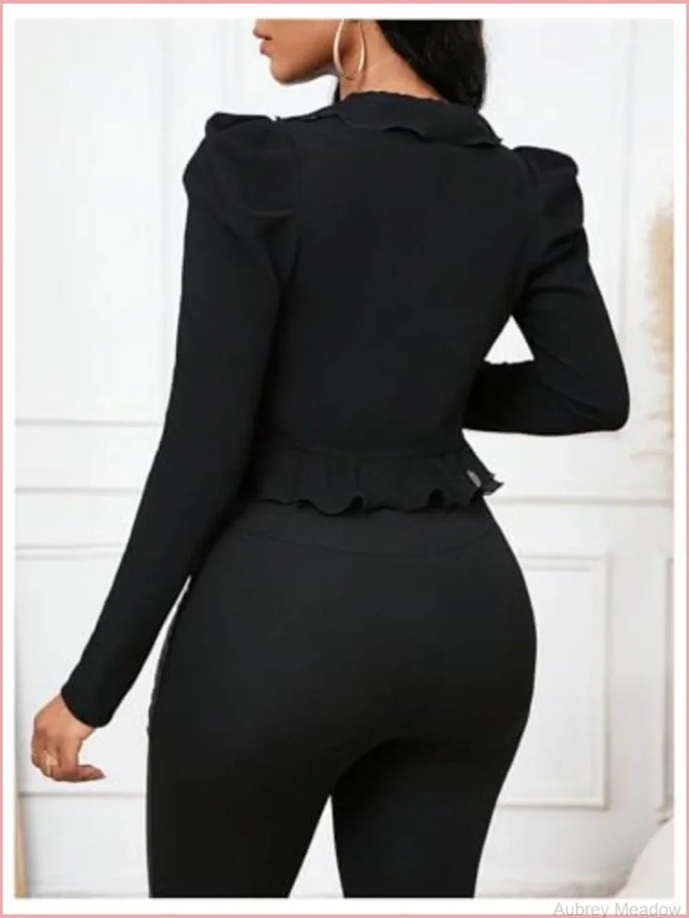 Ruffle Cropped Blazer Jacket Puff Long Sleeve Open Front Bolero
